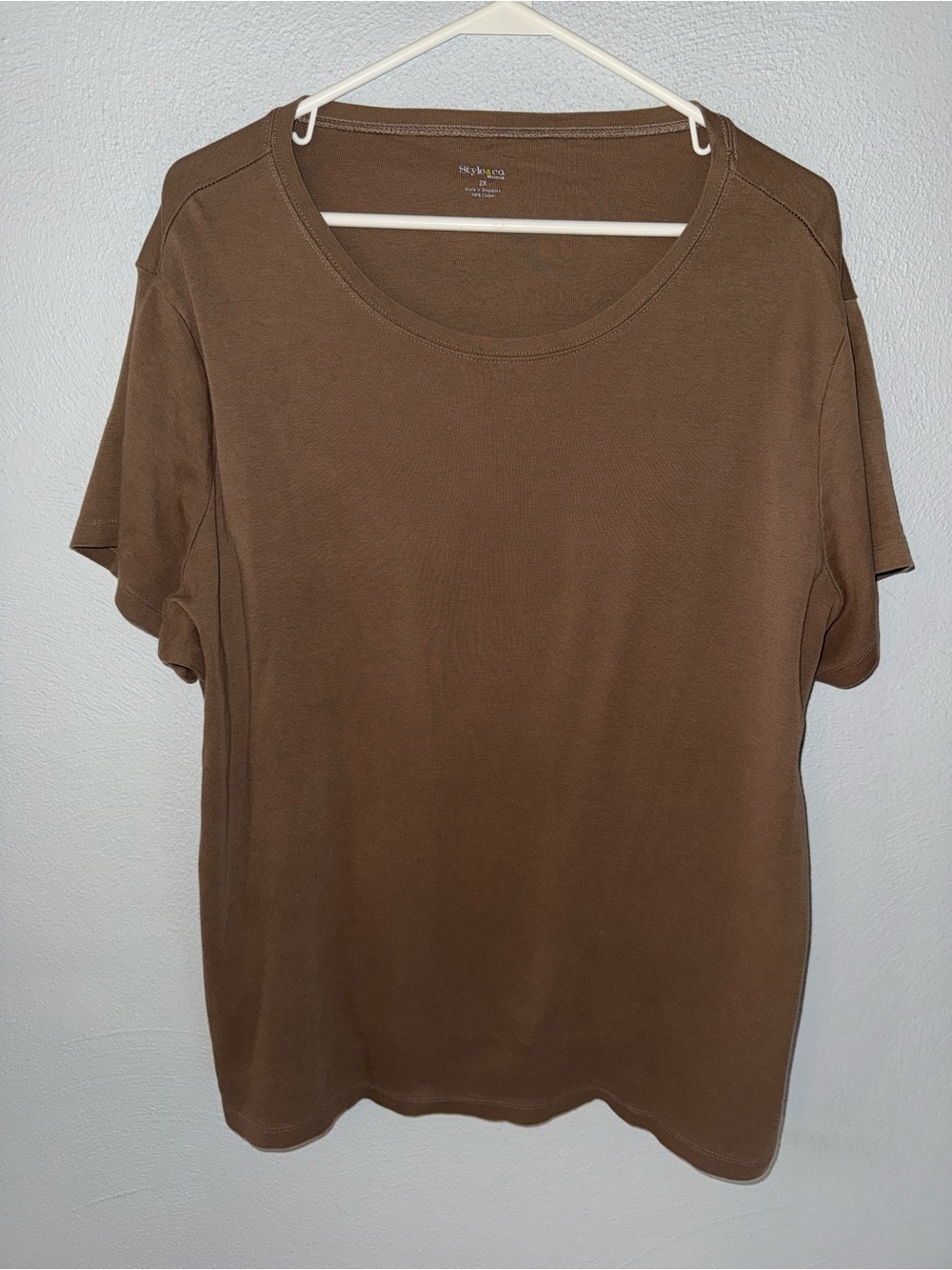 Style & Co. Brown Short Sleeve Crewneck Tee